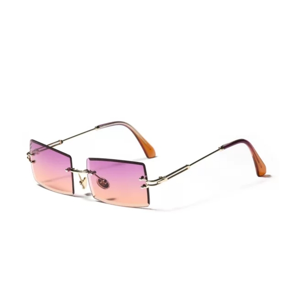 Small Rectangle Sunglasses Trending Women Rimless - Picture 4 of 4